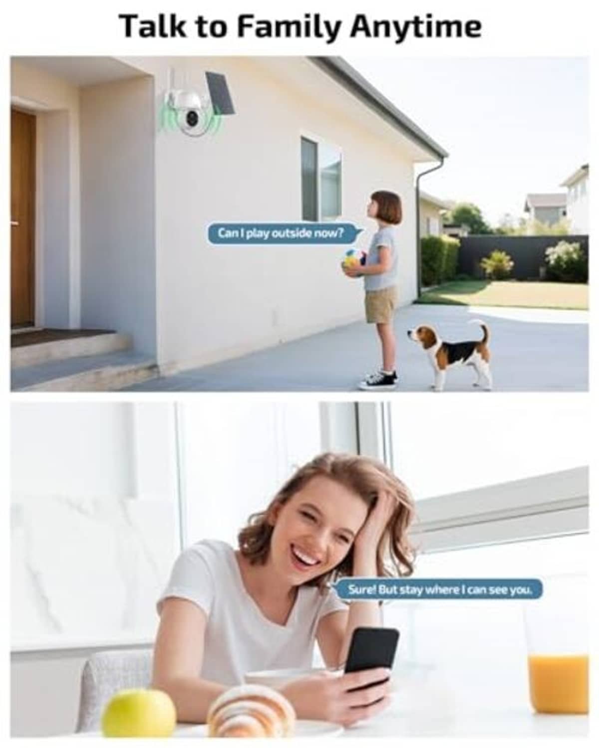 Outdoor wall-mounted white dome security camera with solar panel mount