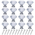 Diamond-cut crystal drawer knobs with chrome base and screws, 16-pack