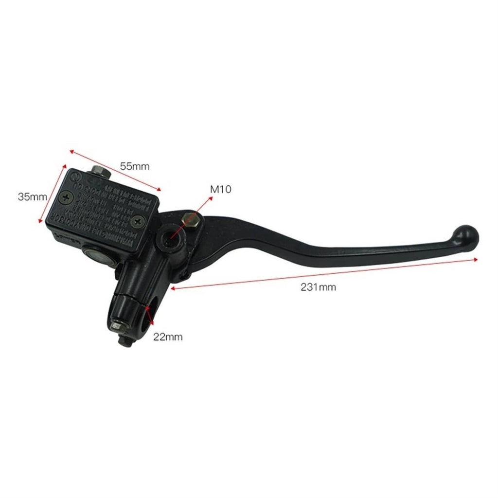 Black front brake master cylinder lever with M10 port and long lever arm