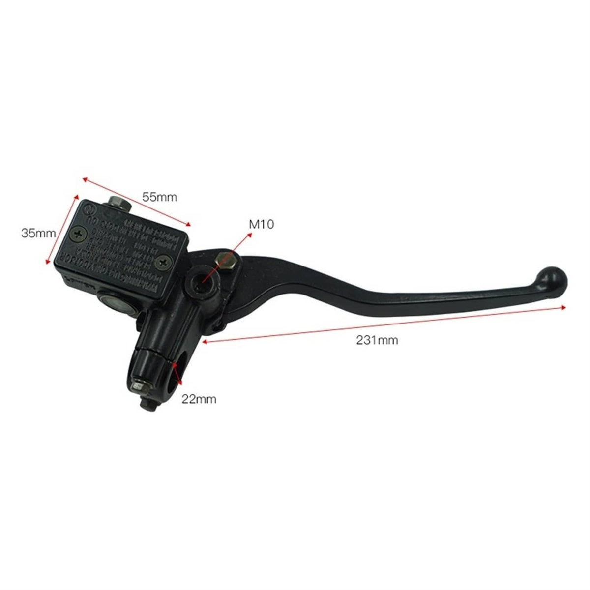 Black front brake master cylinder lever with M10 port and long lever arm