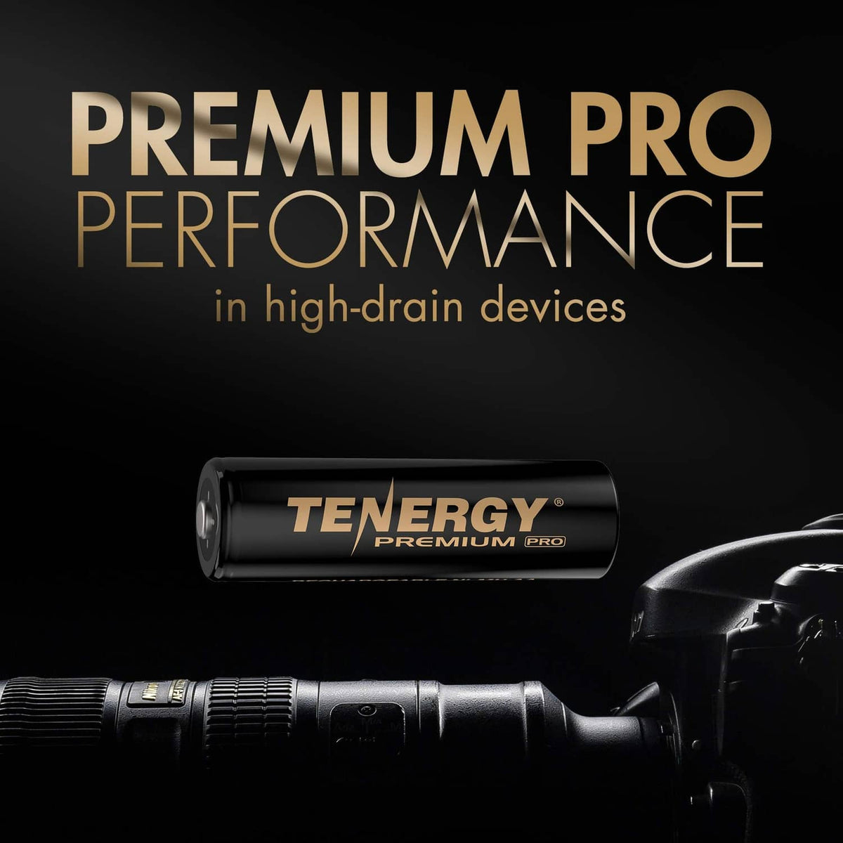 AA rechargeable battery labeled TENERGY PREMIUM PRO beside a flashlight