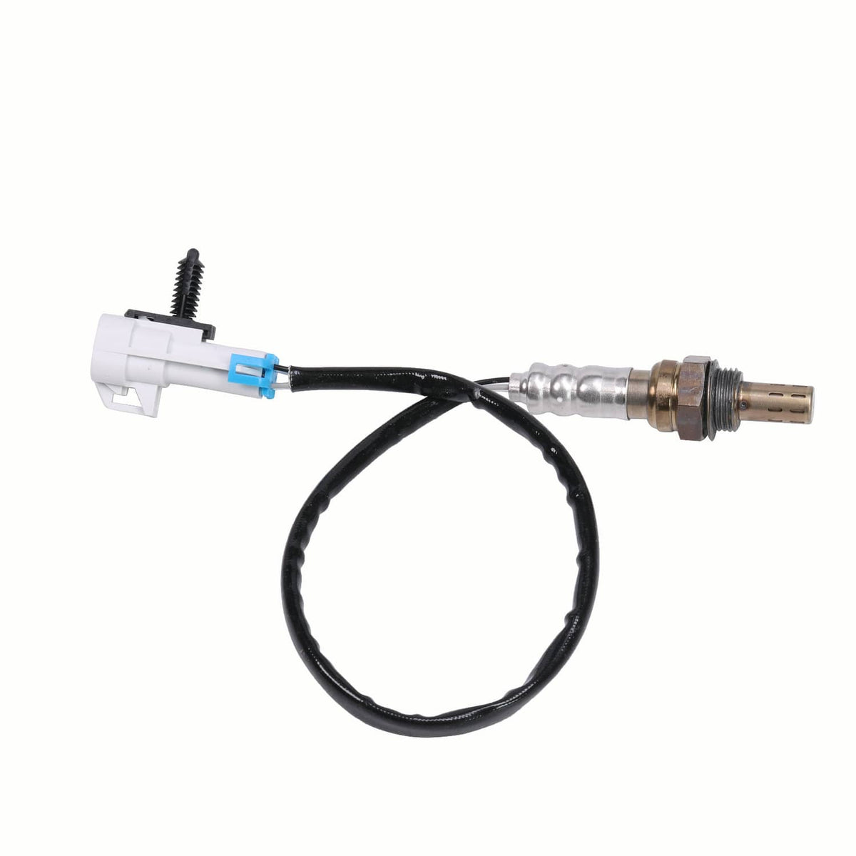 Upstream O2 oxygen sensor with white connector, black wire loop, and metal probe