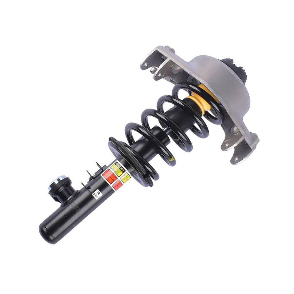 Front shock strut assembly with coil spring, gray top mount, black damper body