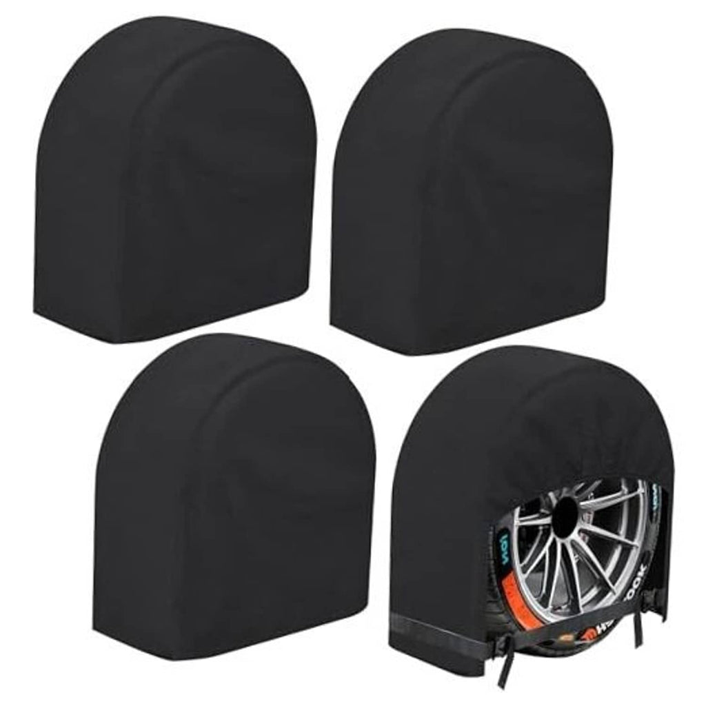 Black RV tire covers, arched nonwoven covers (4-pack) for 24–26 in wheels