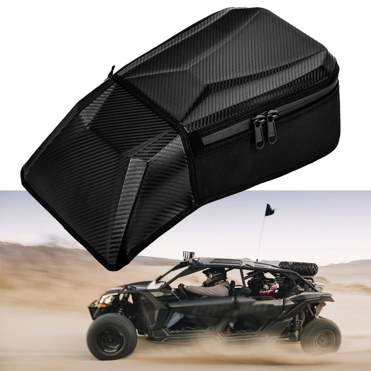 Black UTV storage bag with textured sides and top zipper