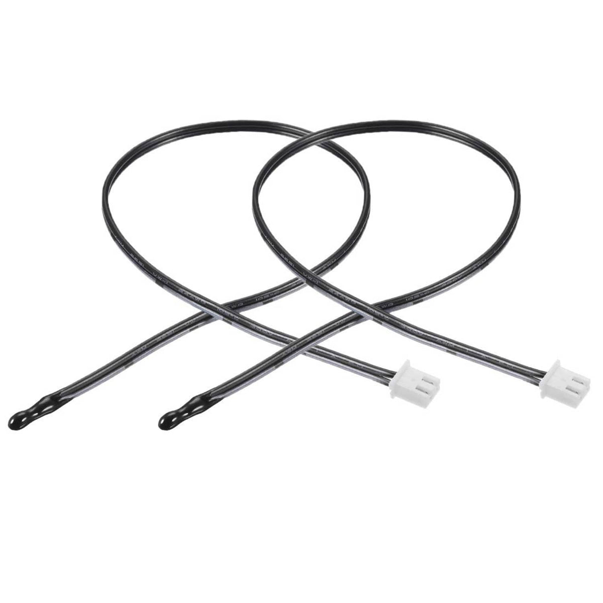Pair of black NTC thermistor probes with epoxy tips and white 2-pin connectors