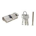 Silver door lock cylinder with 3 keys and metal keyring