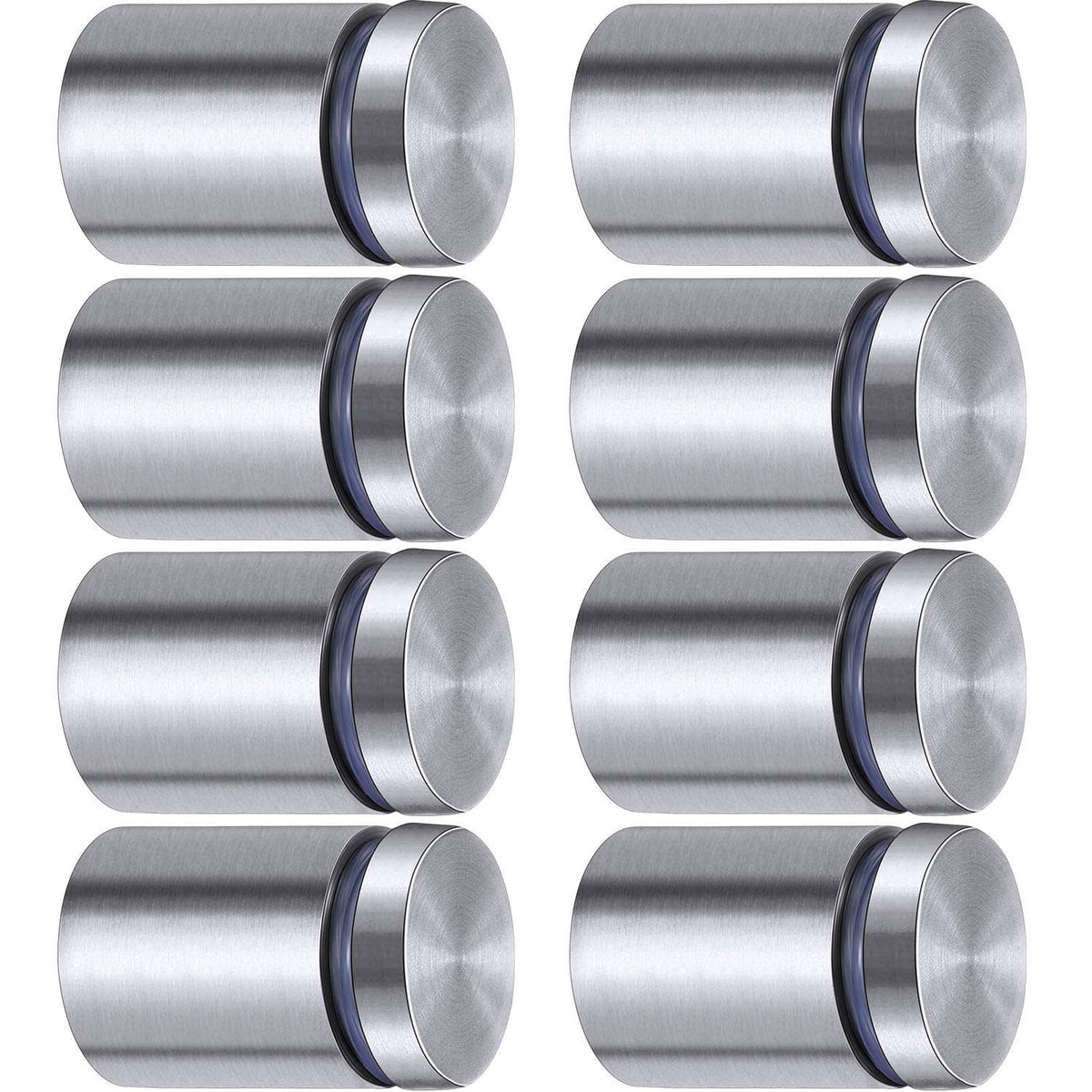 Silver sign standoff screw set with cylindrical spacers and round caps (8-pack)