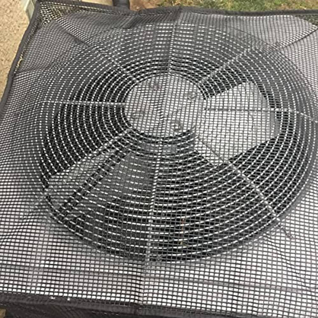 Grey mesh AC cover showing circular fan opening detail