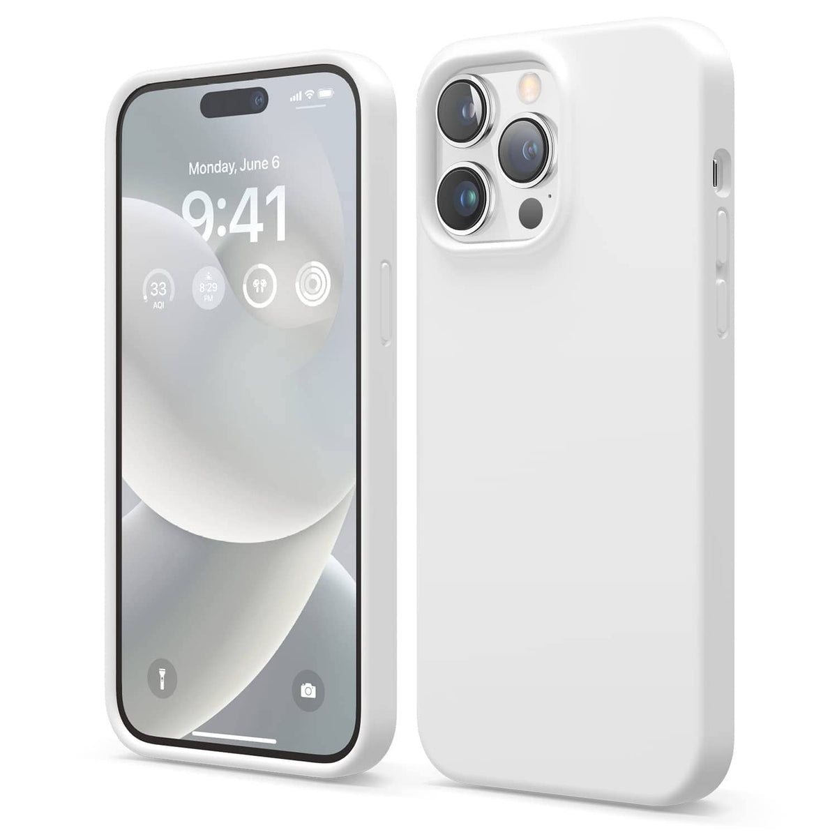 White silicone phone case with camera cutouts for iPhone 14 Pro Max