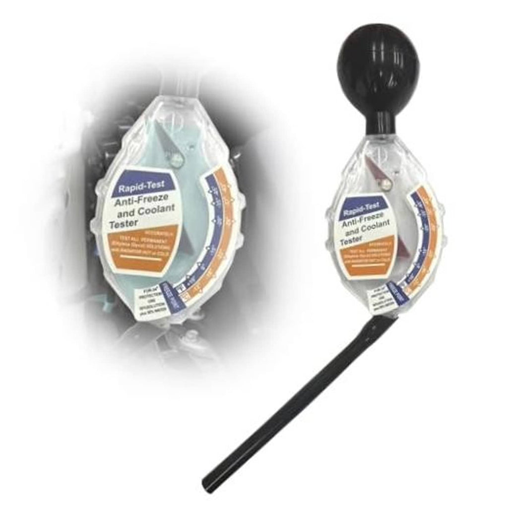 Dial antifreeze coolant tester hydrometer with black bulb handle and clear gauge body
