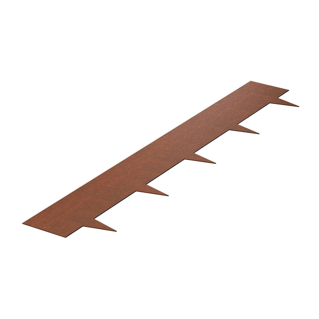 Rust-brown steel landscape edging border strip with pointed spikes, single piece