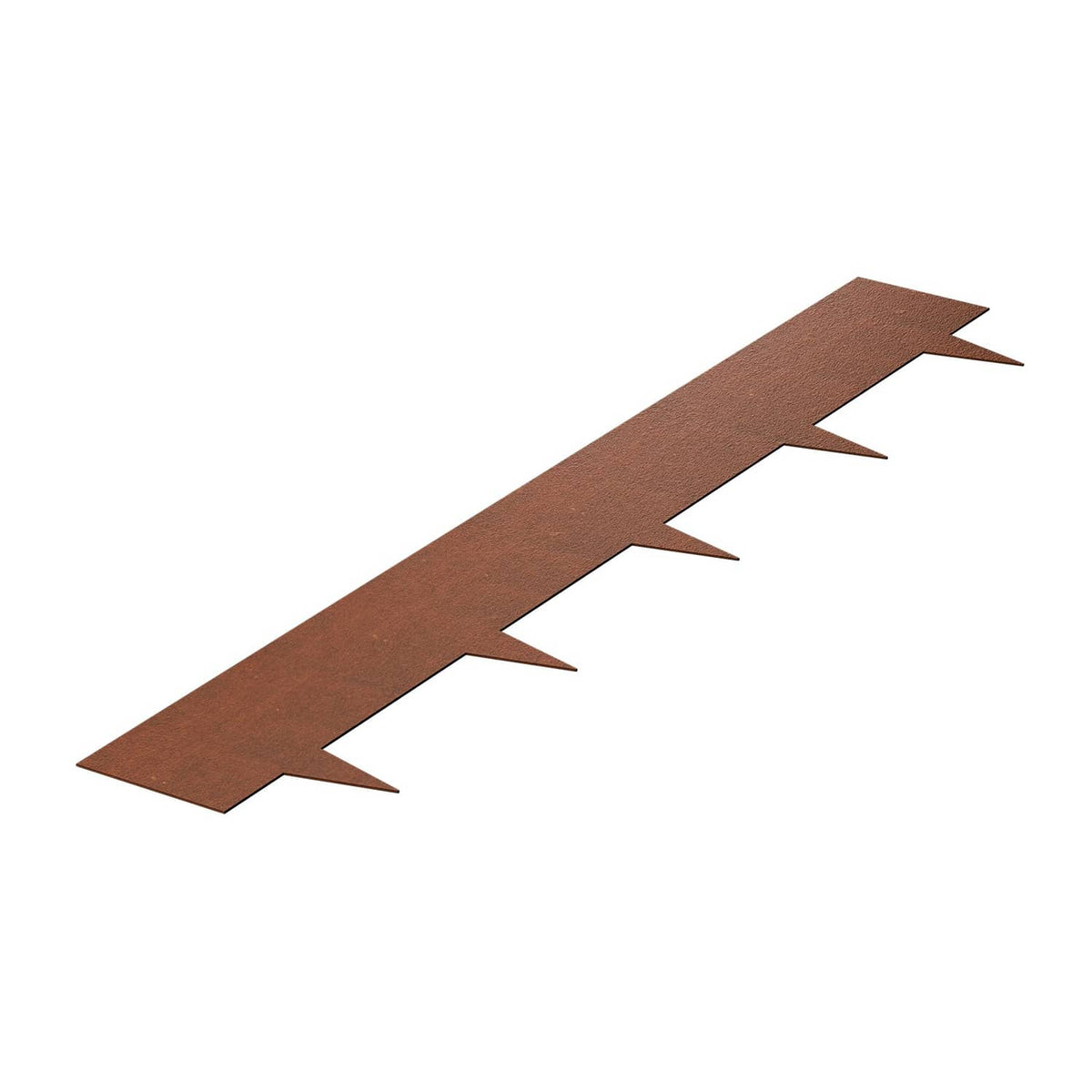 Rust-brown steel landscape edging border strip with pointed spikes, single piece
