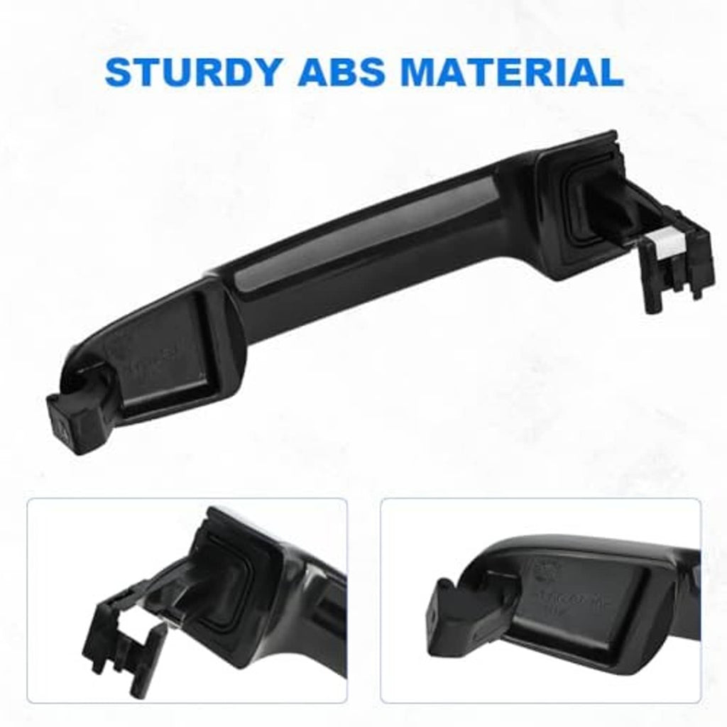 Black ABS exterior door handle with rectangular insert and mounting hardware