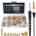 Heat-set insert tool kit with brass threaded inserts and digital soldering iron, orange tip