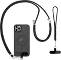 Black adjustable phone lanyard set with neck strap, wrist strap, and clip attachment
