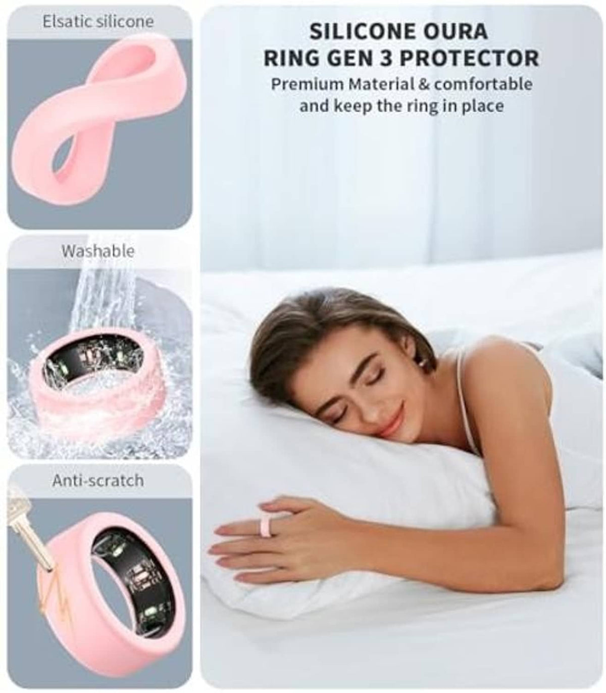 Pink silicone Oura ring protector, anti-scratch, washable elastic cover