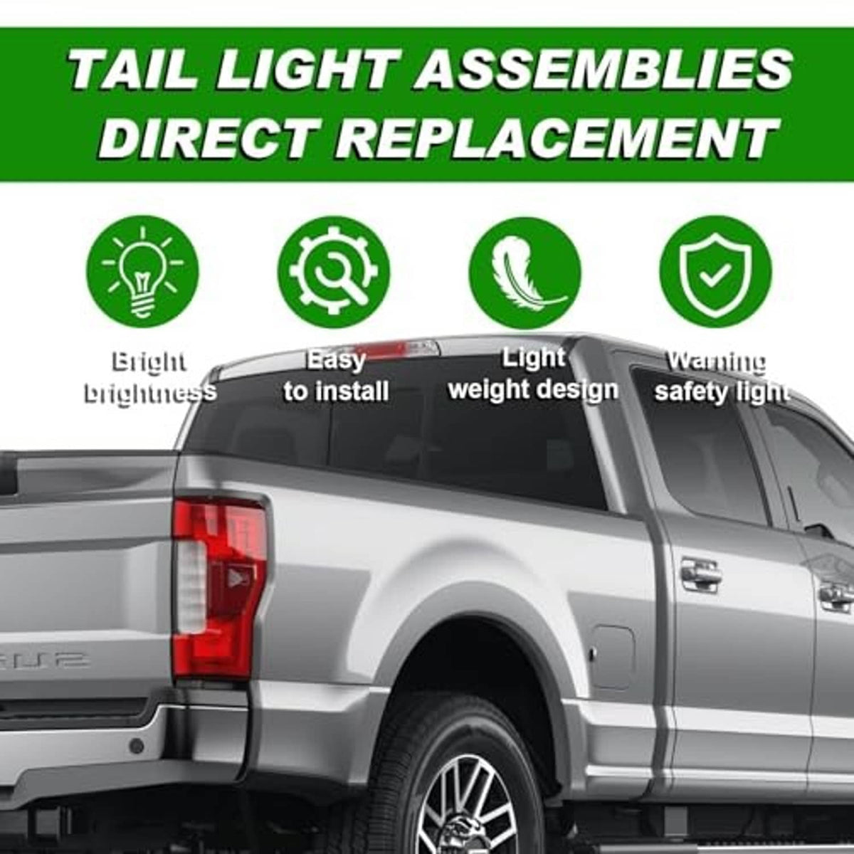 Tail light on pickup truck bed, passenger-side red lens with clear vertical strip