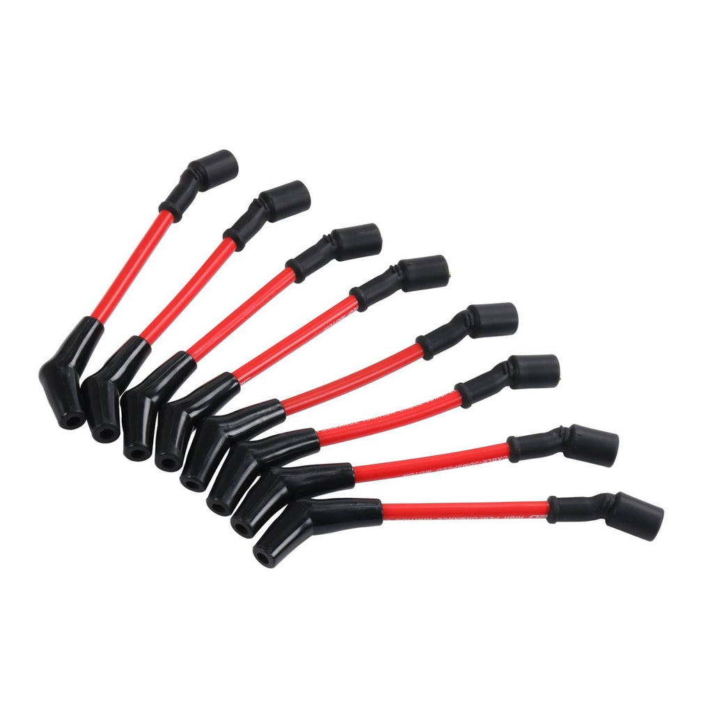 Red spark plug wires with black boots, set of multiple ignition cables