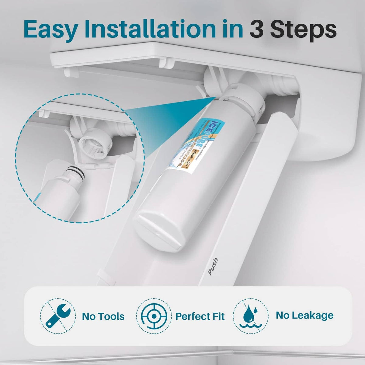 Alkaline refrigerator water filter installed in refrigerator filter housing