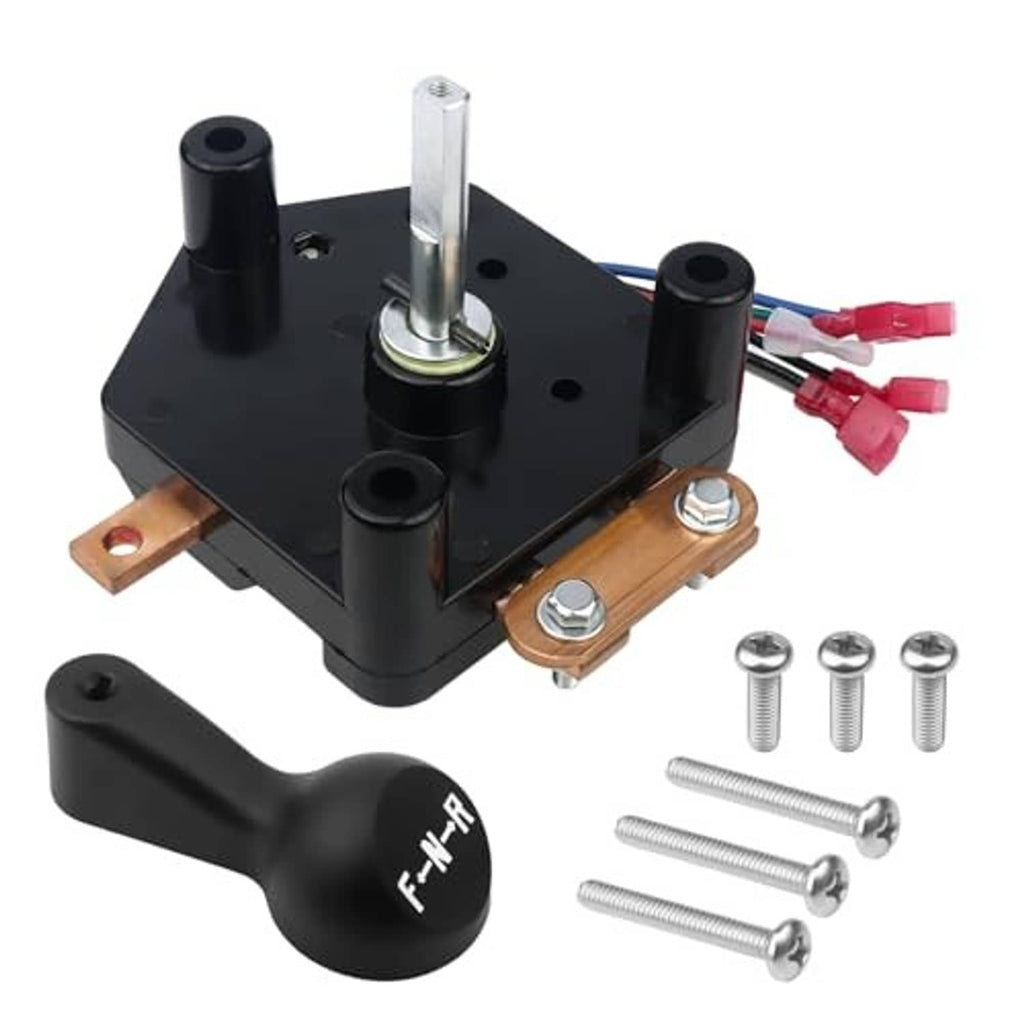Forward/reverse switch assembly on copper base with F-N-R lever, terminal pin, and wires