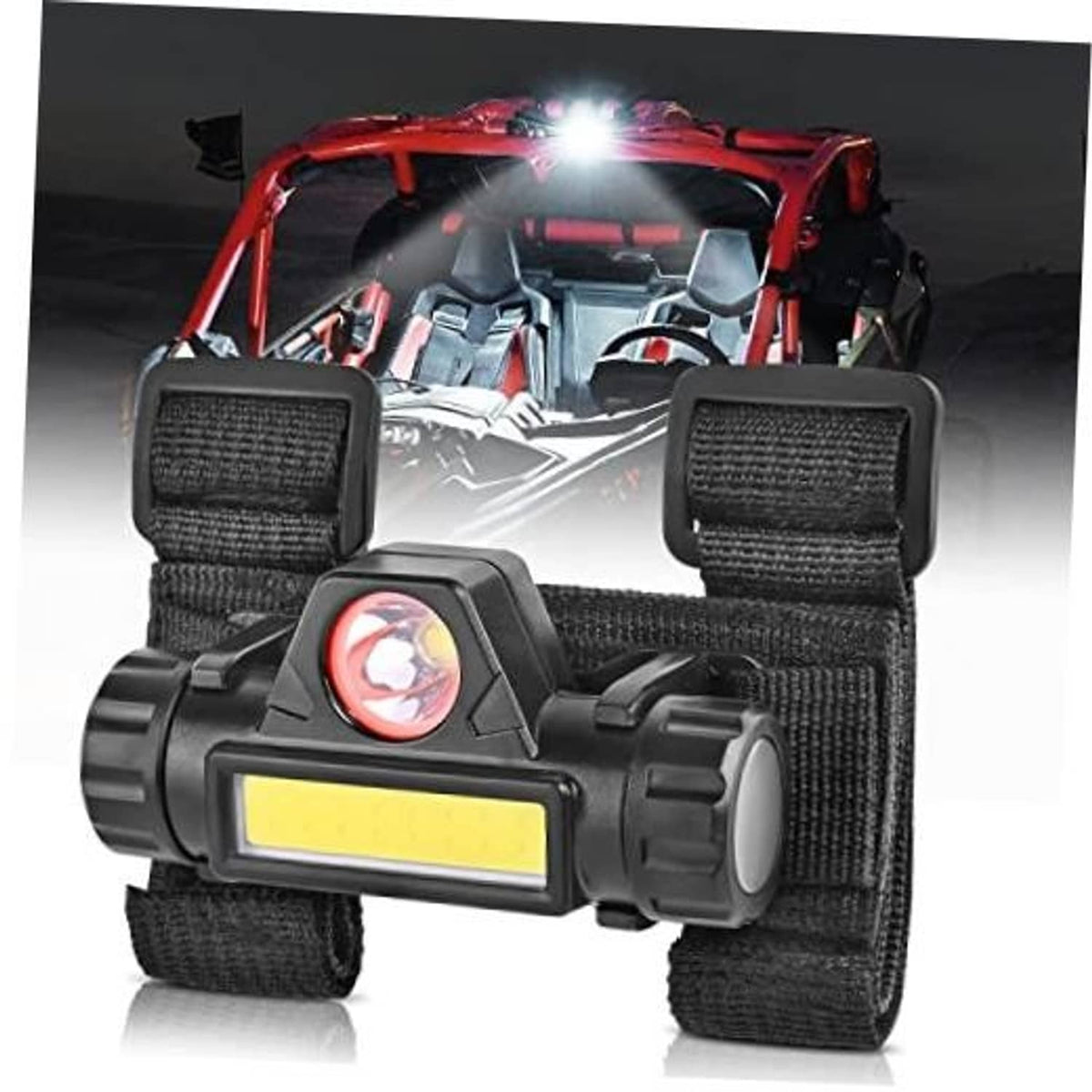 UTV roll bar LED dome light, black housing with two rectangular COB panels