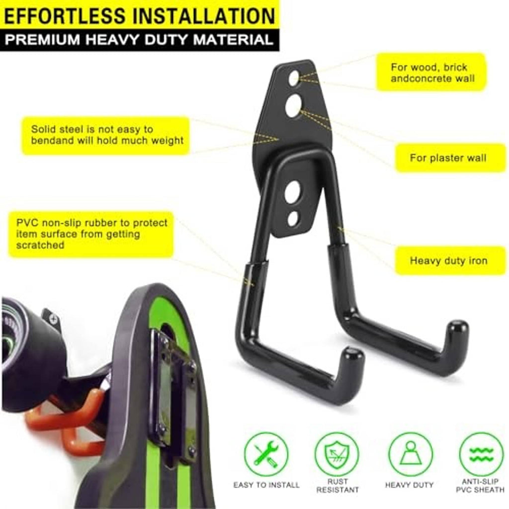 Black heavy-duty U hook with mounting base and protective PVC coating, shown alone