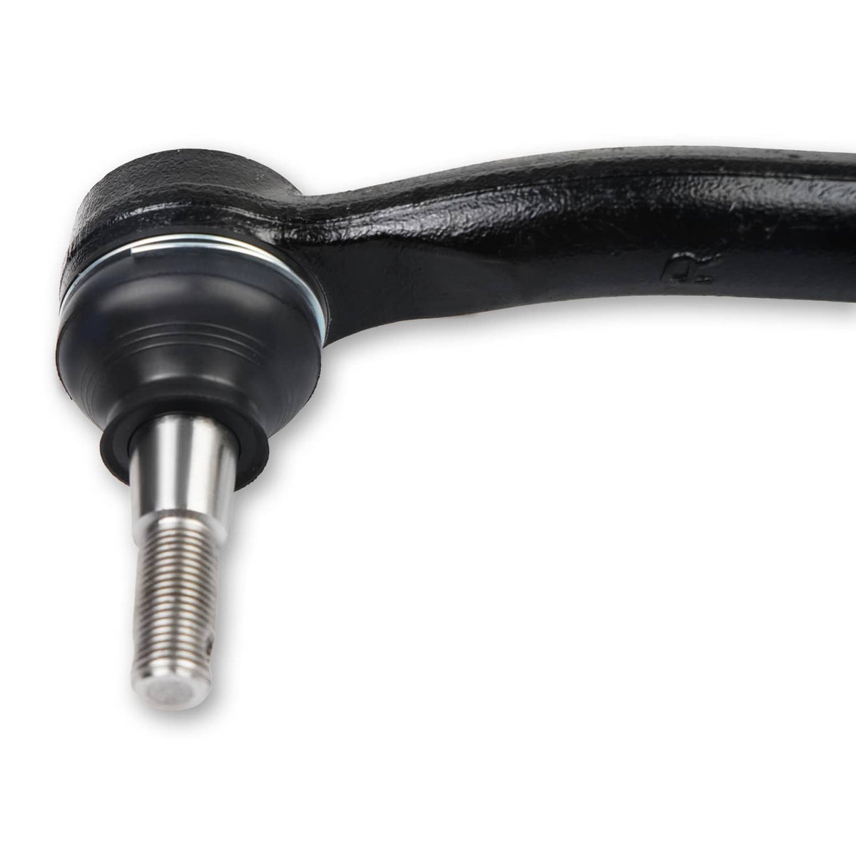 Black tie rod end with spherical joint and threaded metal stud