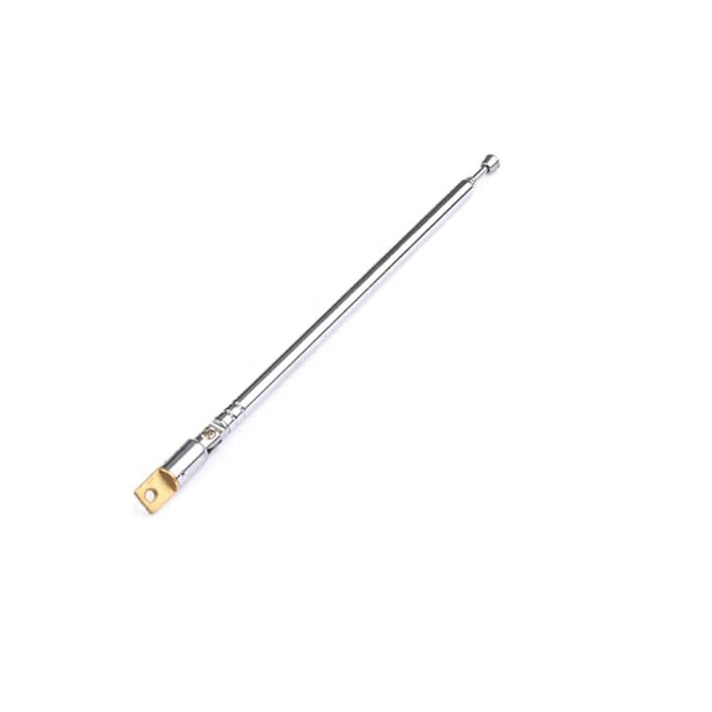 Silver telescopic radio antenna with gold mounting base plate and screw tip