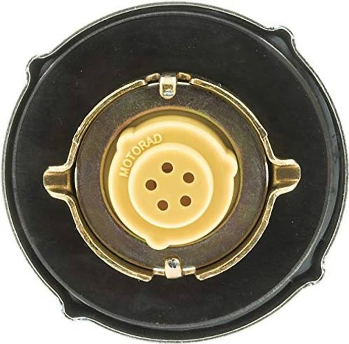 Fuel tank cap underside with brass ring and yellow rubber sealing gasket