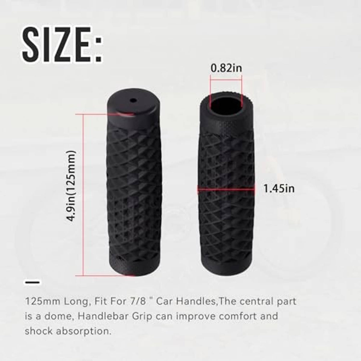Black pair of textured handlebar grips with diamond pattern and flared end caps