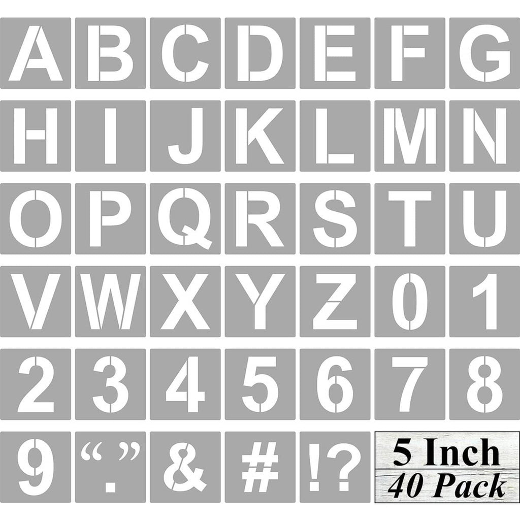 Alphabet and number stencil cards, large 5-inch set of 40 with letters and digits