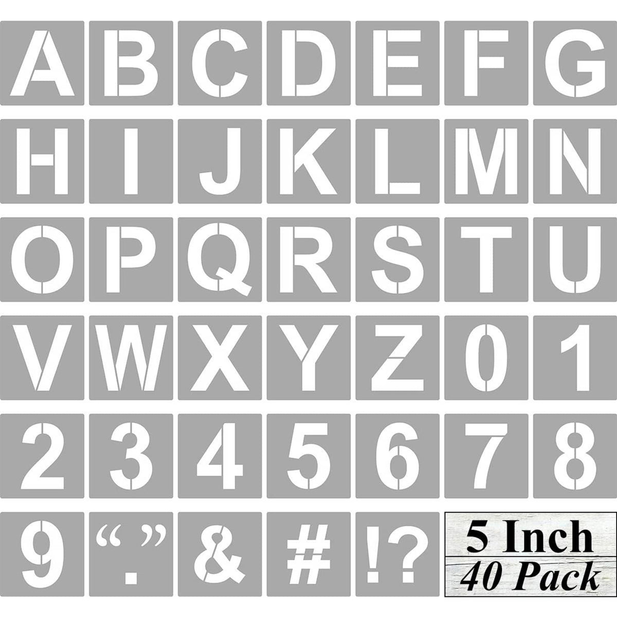 Alphabet and number stencil cards, large 5-inch set of 40 with letters and digits