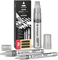 Chrome ink marker set, three silver metallic markers with caps and storage tube