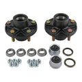 Black trailer idler hub kits with mounting flange, bearing races, and seals—set of parts