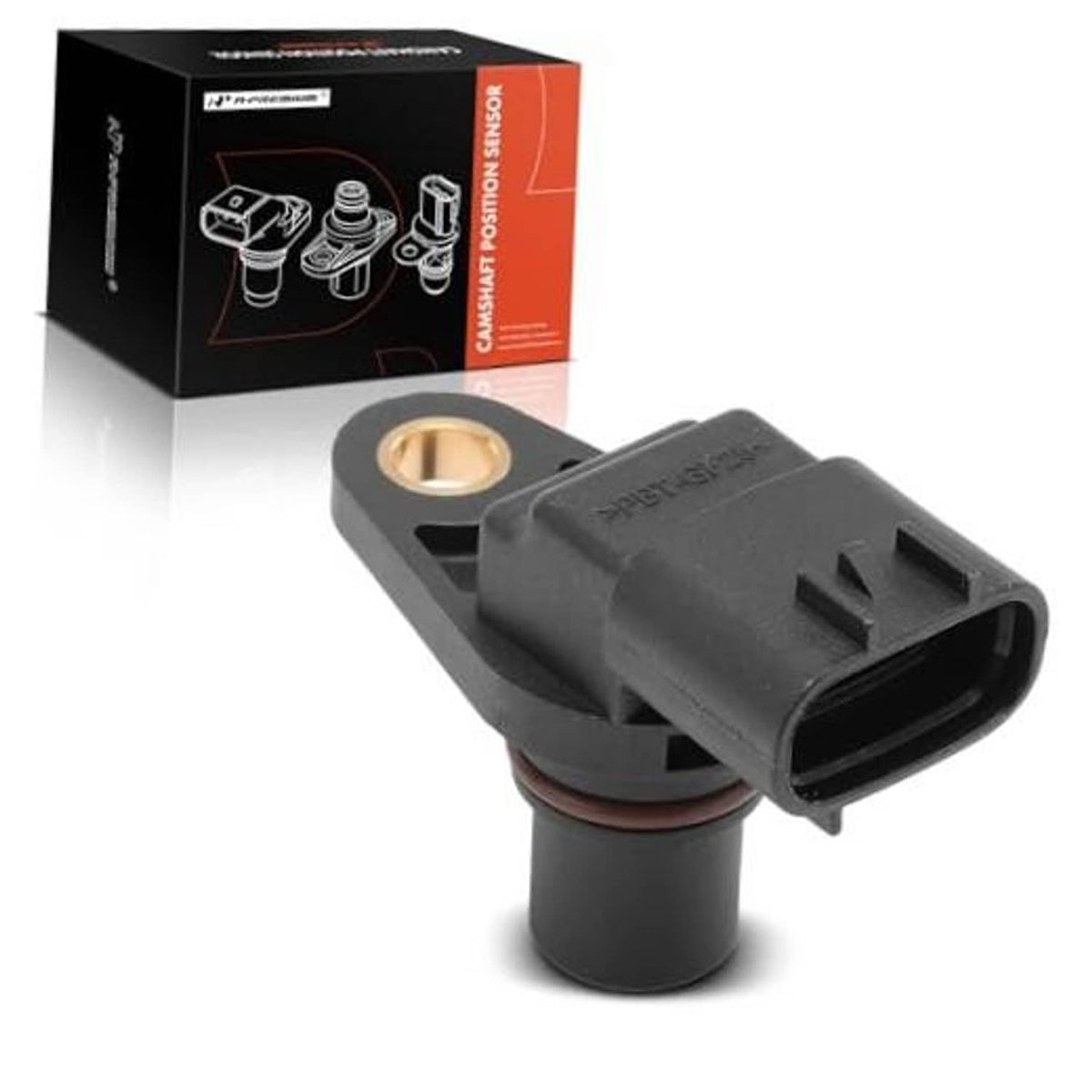 Engine camshaft position sensor with black connector and metal mounting base