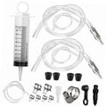 Brake bleeder hose kit with two clear tubes, metal fittings, and assorted clamps