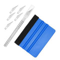 Blue vinyl squeegee with black felt edge and metal scraper blades set