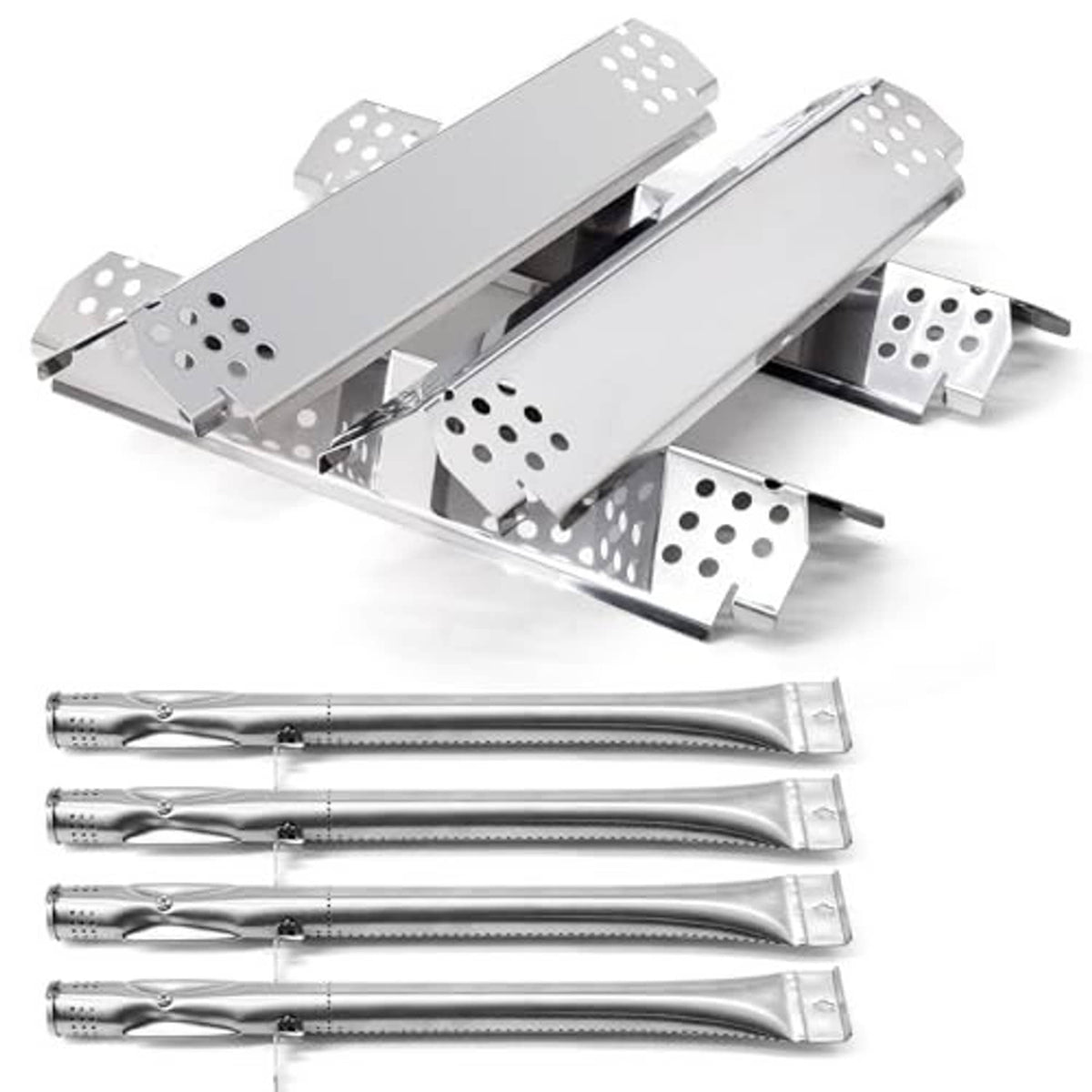 Stainless steel 4-burner tube set with perforated flame tamer plates