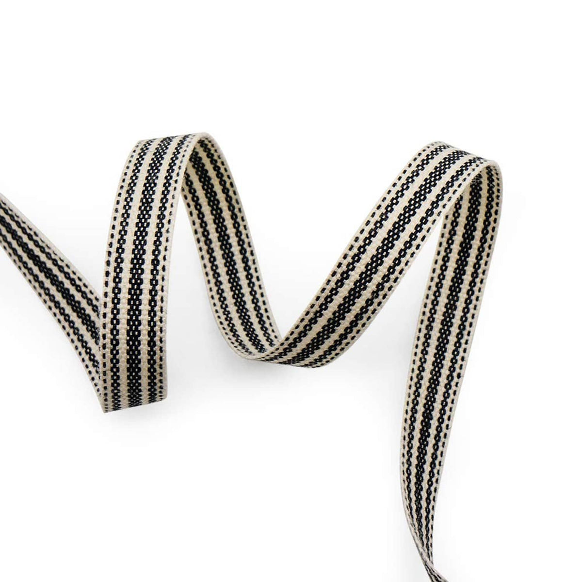 Ivory and black striped ribbon looped in an S-shape