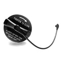 Black fuel gas cap with tether cord, tighten-to-click twist top