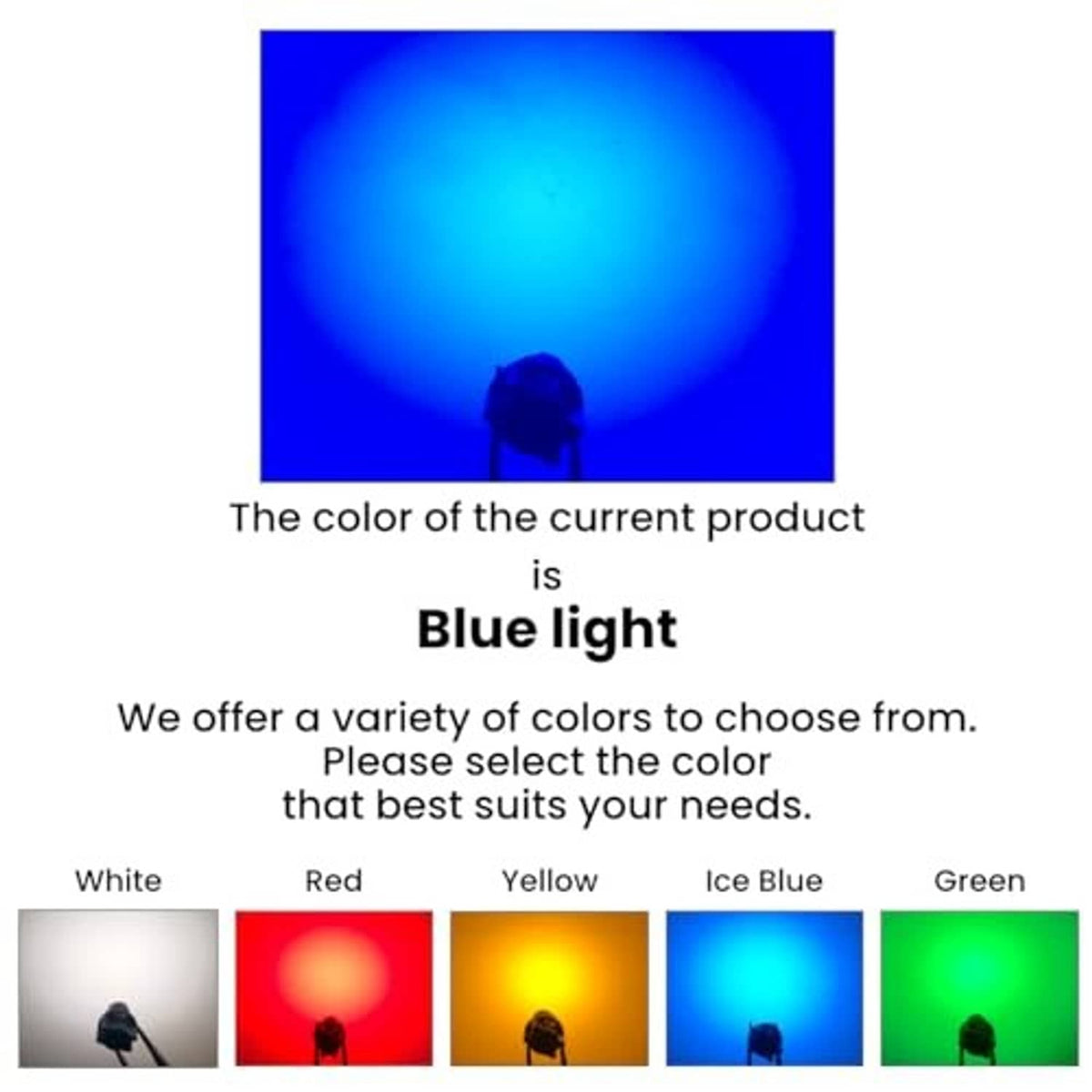 Blue light T5 LED bulb glow, with color swatches for other bulb options