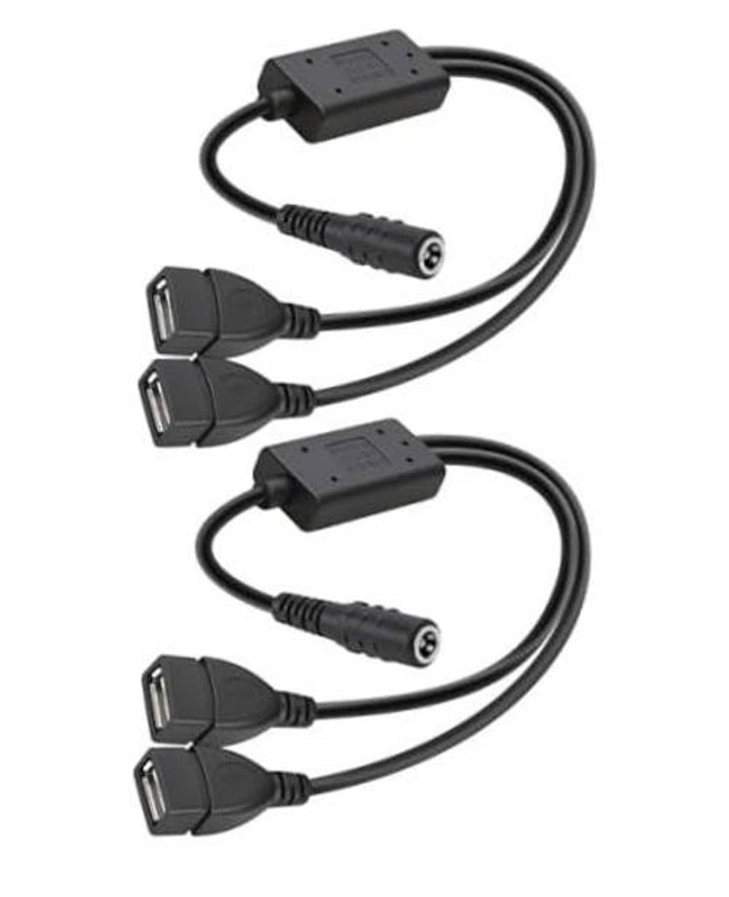 DC to DC buck converter cable with dual USB plugs and 5.5x2.1mm barrel output