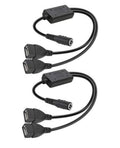 DC to DC buck converter cable with dual USB plugs and 5.5x2.1mm barrel output