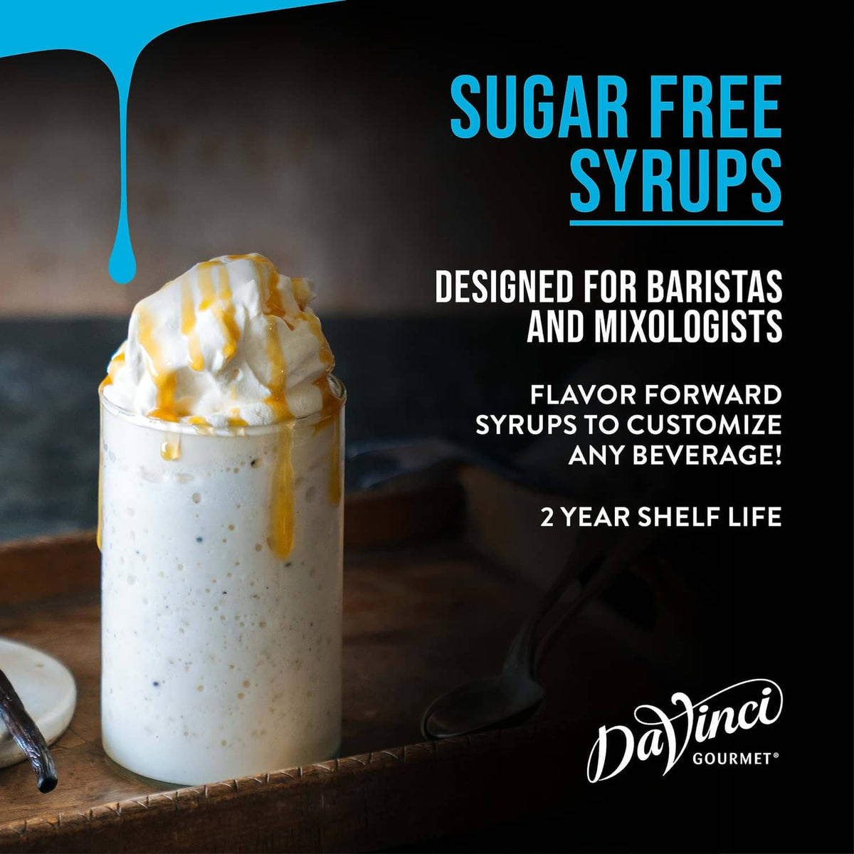 DaVinci Gourmet sugar-free syrups promotional card with drink cup