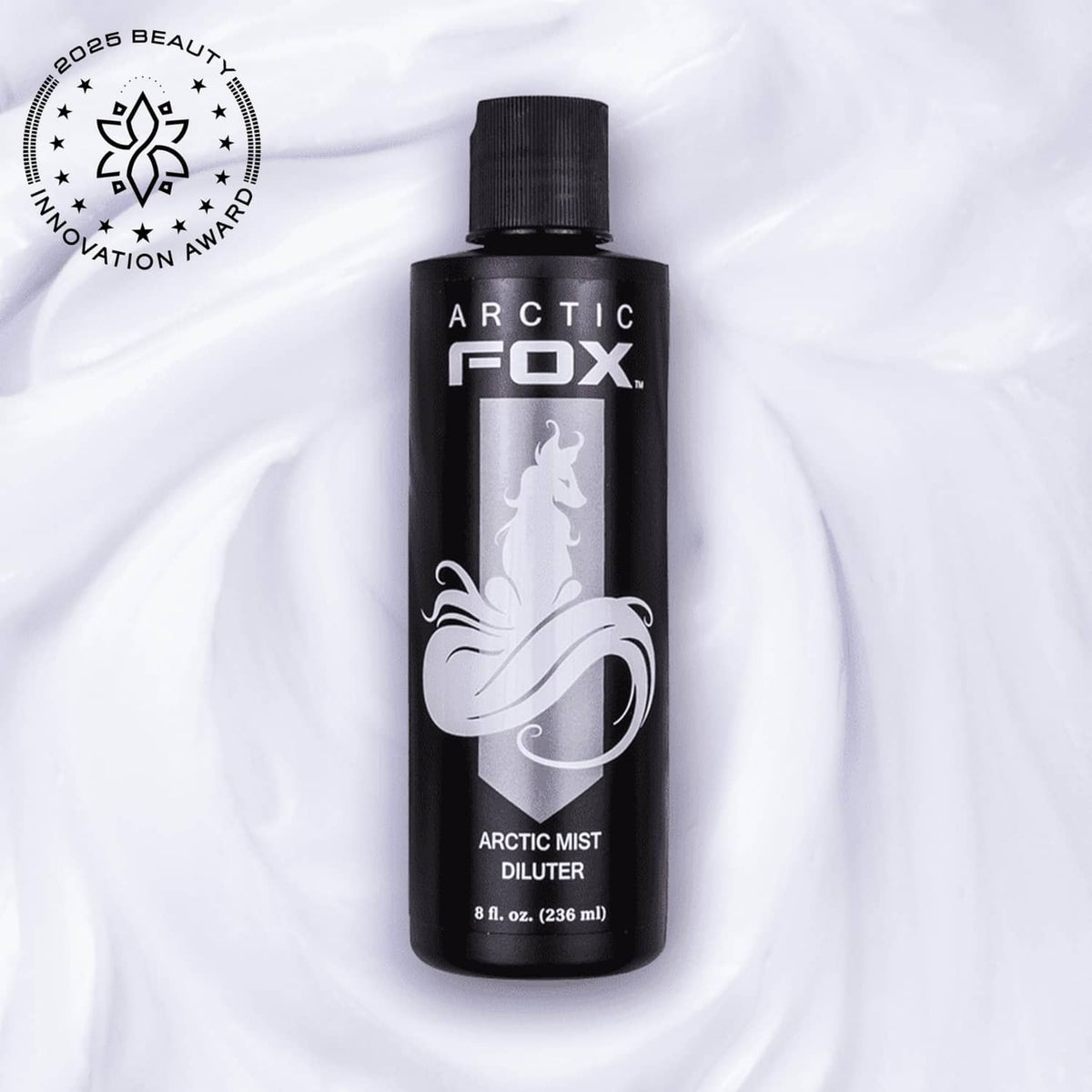ARCTIC FOX Arctic Mist Diluter bottle, black cap, front label close view