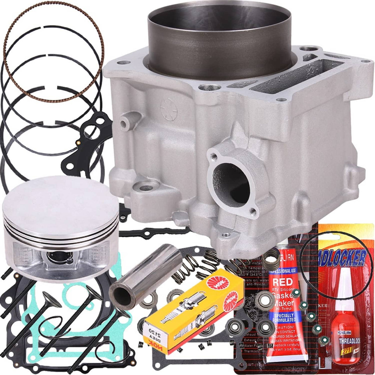 Cylinder head piston kit with cylinder block, piston, gaskets, and boxed sealing supplies