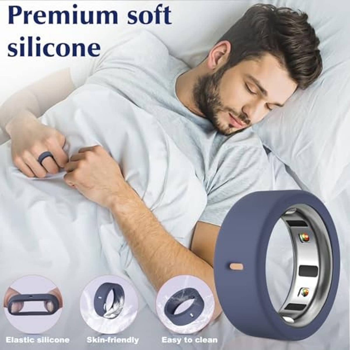 Soft silicone ring protector sleeve in blue with elastic fit and easy-to-clean surface