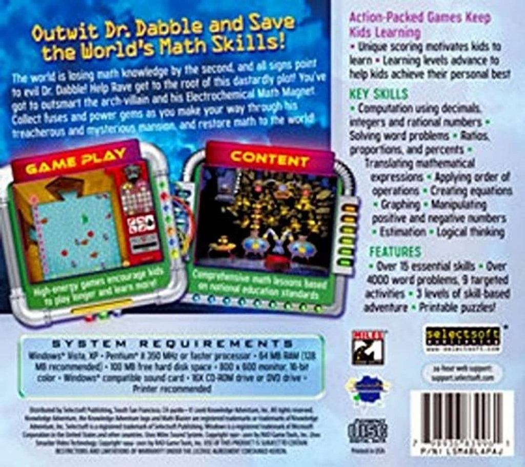 Math skills CD-ROM case with colorful gameplay screenshots and content panel