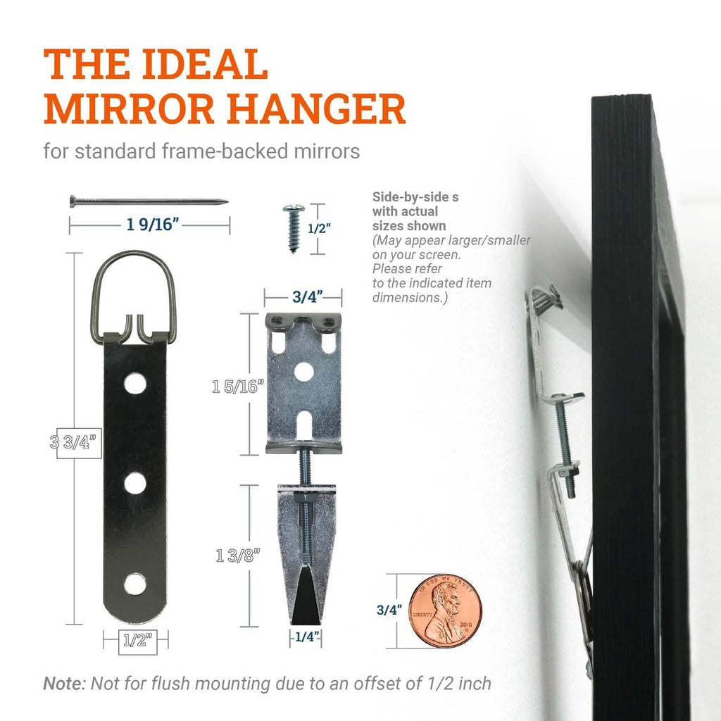 Black mirror hanger strap with U-shaped J hook and mounting plate
